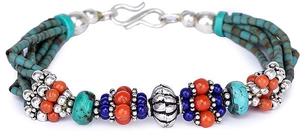 Bracelet with Coral, Lapis Lazuli and Turquoise