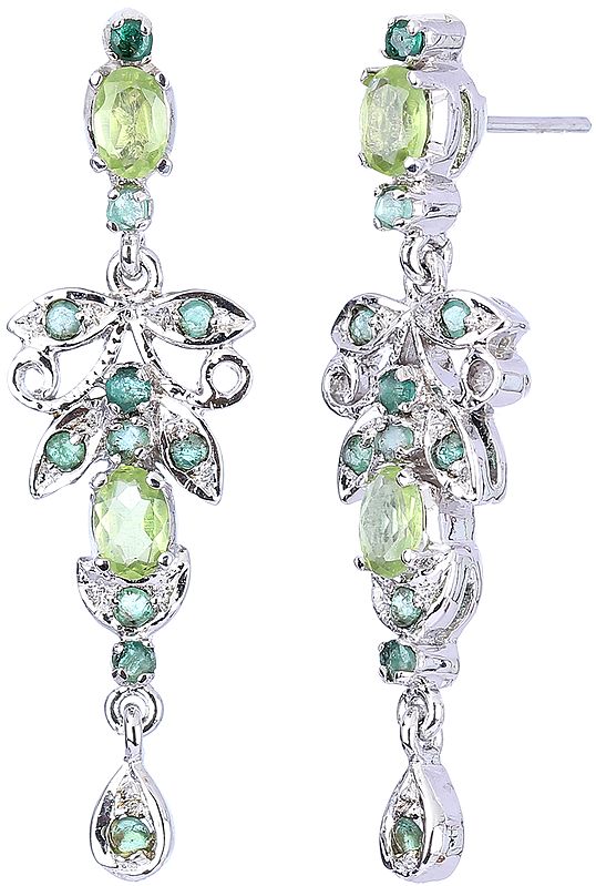 Faceted Emerald and Peridot Dangle Earrings