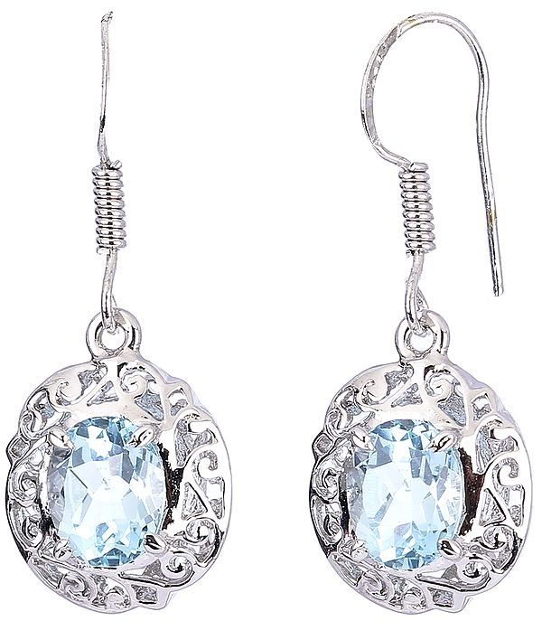 Sterling Silver Lattice Earrings with Faceted Gems