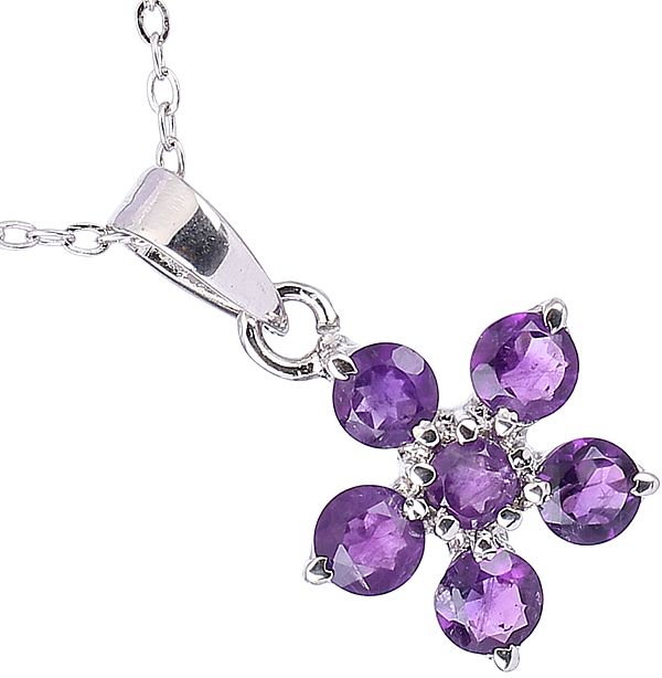 Round Cut Gemstone Floral Pendant | Sterling Silver Jewelry