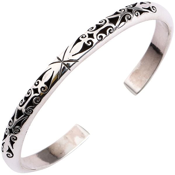 Sterling Silver Cuff Bracelet with Jali Work from Nepal (Adjustable Size)