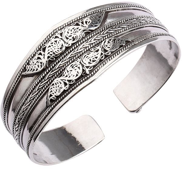 Filigree Cuff  Bracelet from Nepal with Rope Design (Adjustable Size)