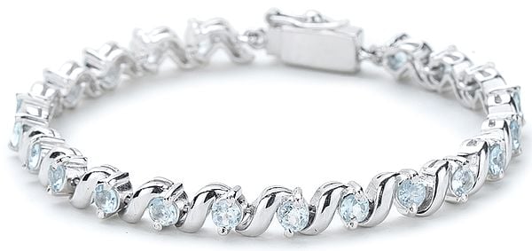 Superfine Silver Chain Bracelet with Round-Cut Faceted Blue-Topaz Stones