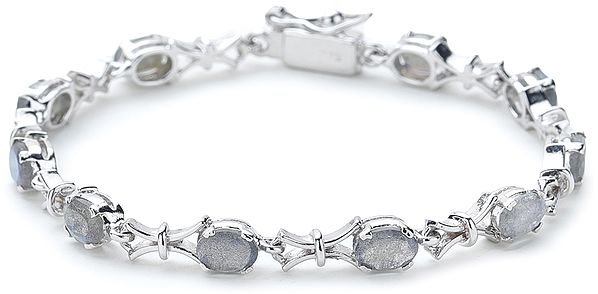 Superfine Silver Chain Bracelet with Oval-Cut Faceted Labradorite Stones