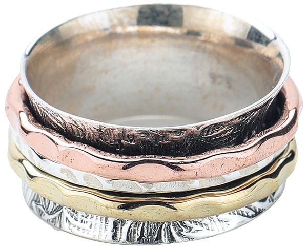 Sterling Silver Three Tone Textured Meditation Spinner Ring
