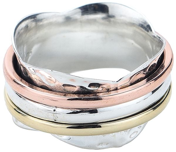 Sterling Silver Three Tone Solid Meditation Spinner Ring
