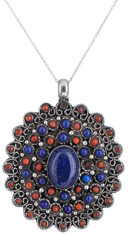 Multi-Stone Sterling Silver Pendant with Gemstones from Nepal