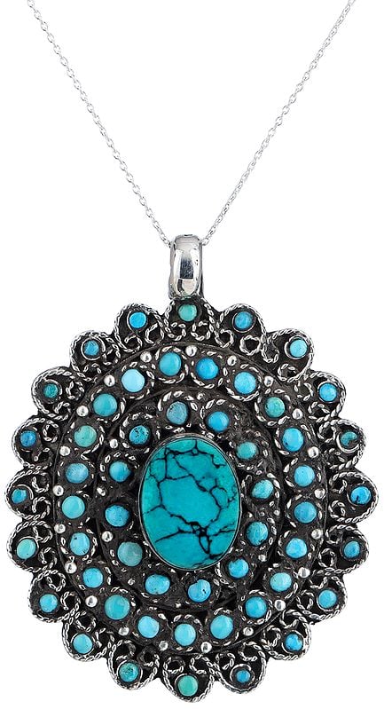 Spider-Web Turquoise Multi-Stone Sterling Silver Pendant with from Nepal