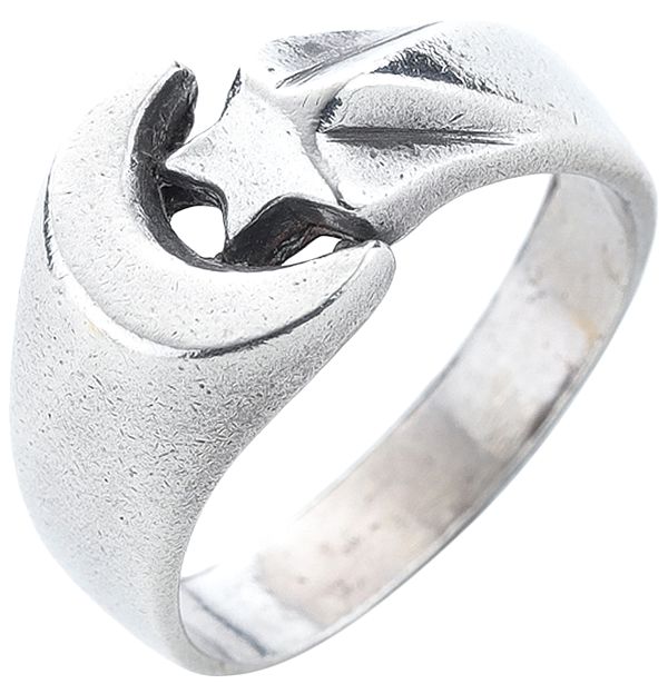 Crescent Moon and Star Sterling Silver Ring