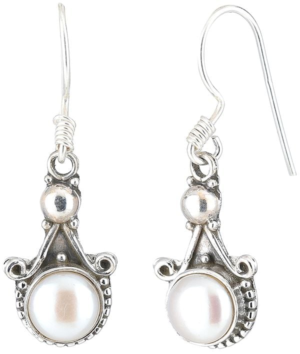 Sterling Silver Earrings Studded with Pearls