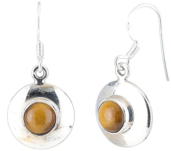 Tiger-Eye Studded Sterling Silver Round Earrings