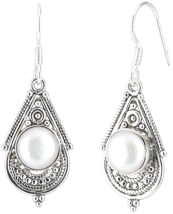 Lustrous Pearl Sterling Silver Teardrop Earrings