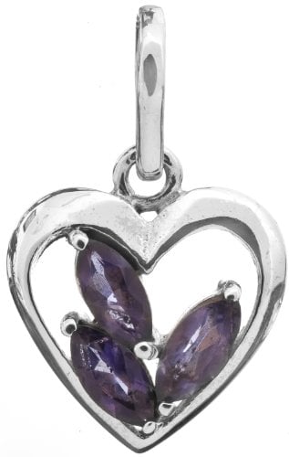Sterling Heart-Shape Pendant with Faceted Gems - Sterling Silver