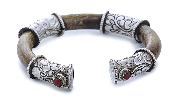 Sterling Silver Bracelet from Nepal with Resin and Coral (Adjustable Size)