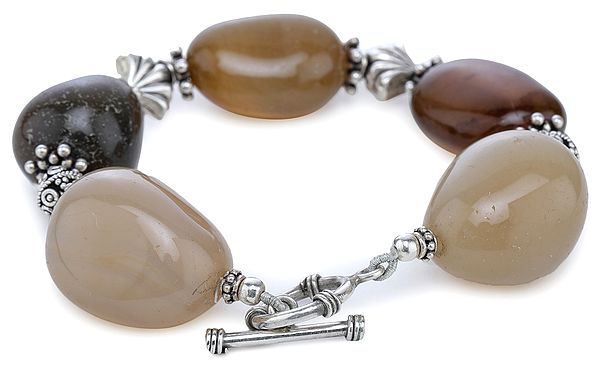 Sterling Silver Chunky Bracelet with Agate Tumbles