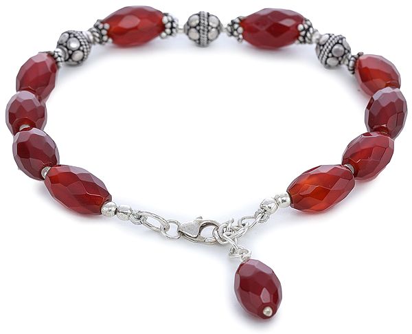 Sterling Silver Bracelet with Faceted Garnet Beads and Lobster Lock