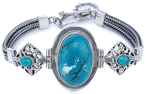 Turquoise Bracelet with Sterling Silver Snake Chain