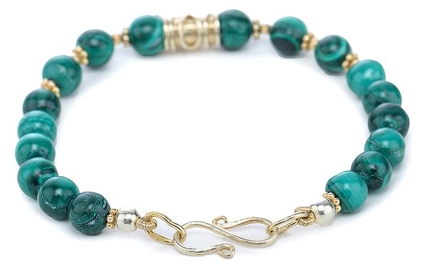 Gold-Plated Sterling Silver Bracelet with Malachite Beads