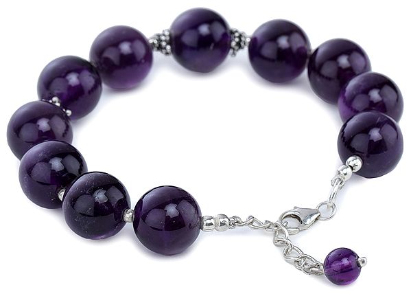 Sterling Silver Bracelet with Big Round Amethyst Beads