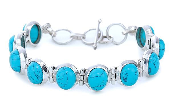 Turquoise Studded Sterling Silver Bracelet