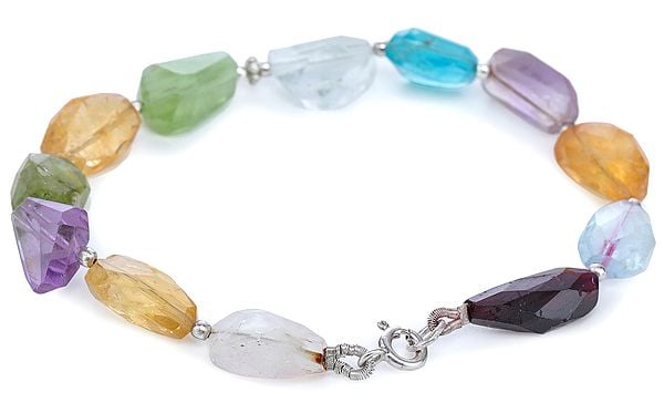 Multi-Stone Faceted Bracelet with Sterling Silver Beads