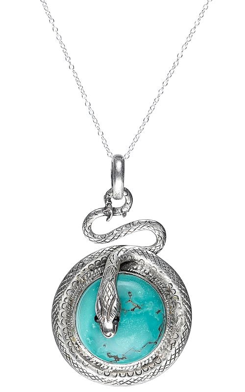 Sterling Silver Snake Pendant with Turquoise