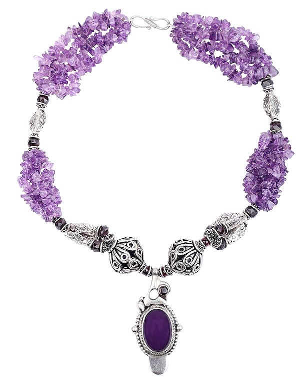 Graceful Amethyst Necklace With Garnet Beads