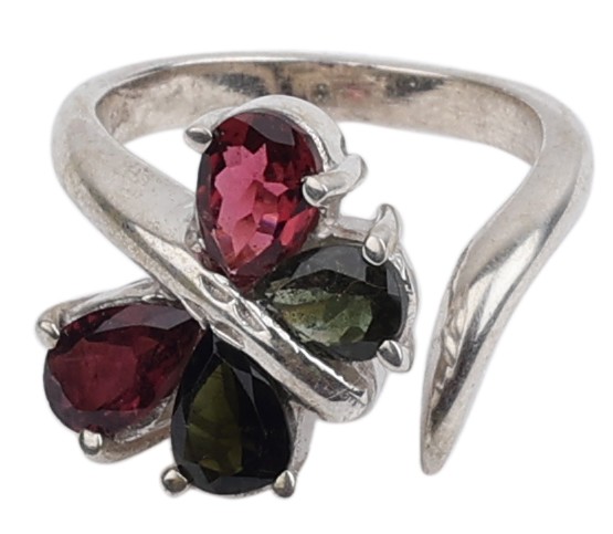Butterfly Tourmaline Ring with A Stylized Sterling Silver Band