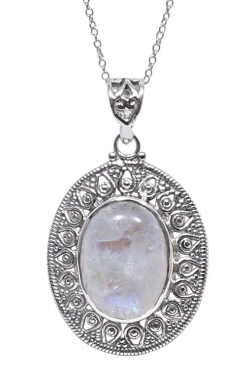 Oval Gemstone Pendant with Rawa work