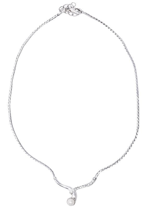 Sterling Silver Necklace with Pearl Gemstone and Cubic Zirconia