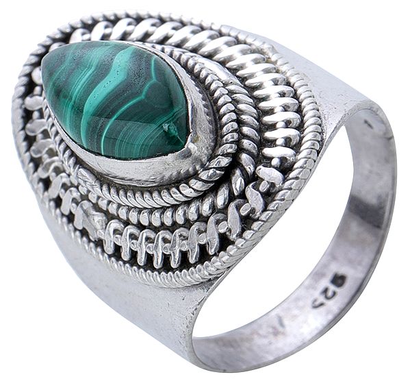 Green Malachite Sterling Silver Ring