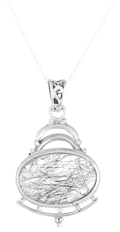 Sterling Silver Pendant with Oval Shape Rutilated Stone
