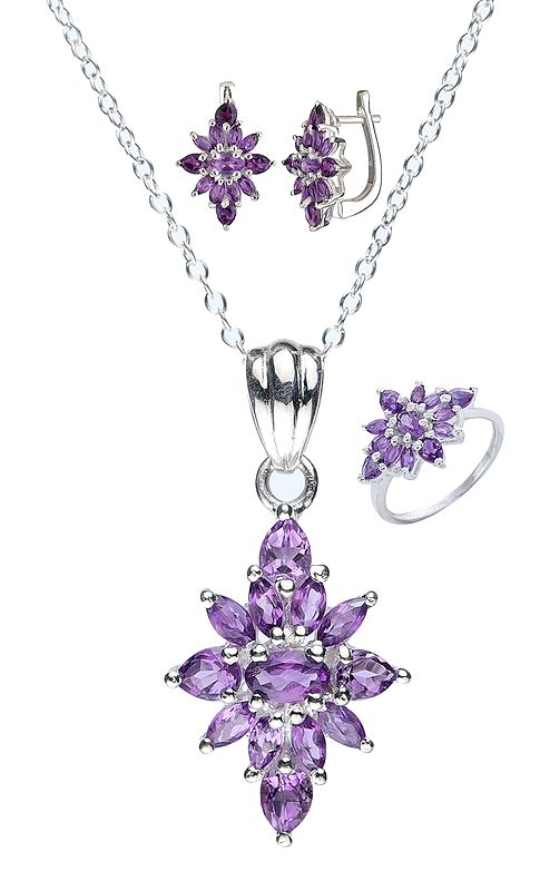 Faceted Pendant, Earrings and Ring Set
