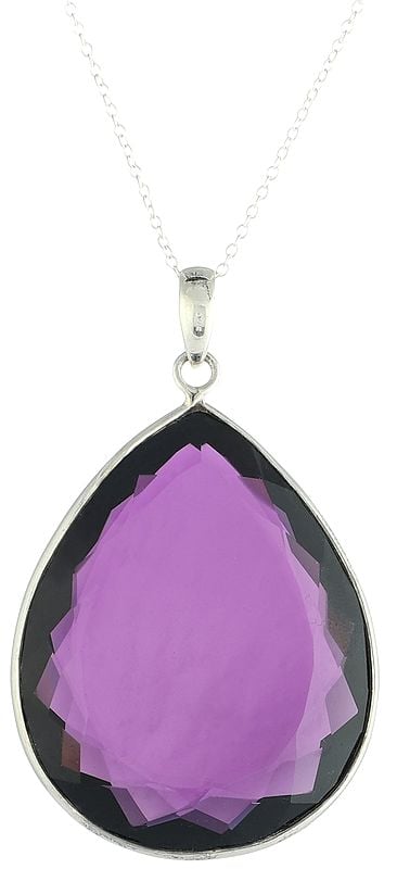 Pear/Drop-Cut Big Faceted Amethyst Sterling Silver Pendant