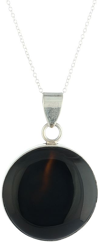 Sterling Silver Round Pendant with Black-Onyx Gemstone