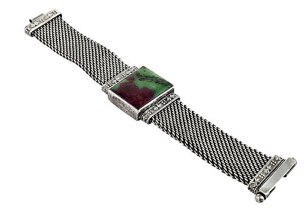 Ruby-Ziosite Studded Sterling Silver Chain Bracelet