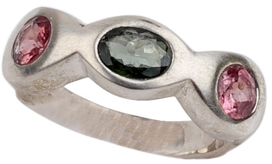Sterling Silver Ring With Tourmaline Triple Stone