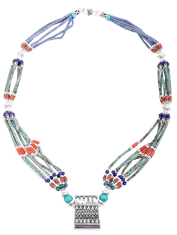Multi Stone Necklace With Turquoise, Lapis Lazuli and Coral