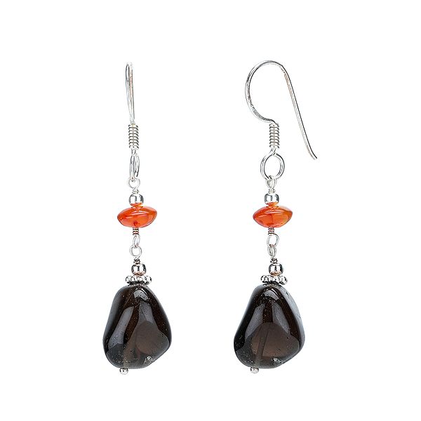 Sterling Silver Earrings with Smoky Quartz and Carnelian Stone