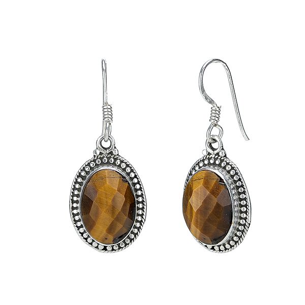 Sterling Silver Earrings with Faceted Tiger Eye Stone