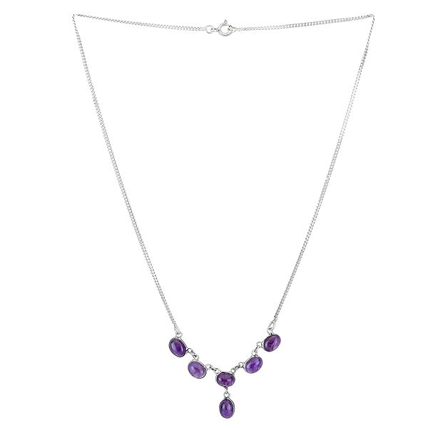 Sterling Silver Purple Bezel Stoned Necklace