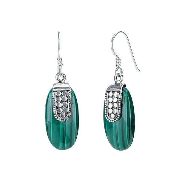 Sterling Silver Earrings with Malachite Stones