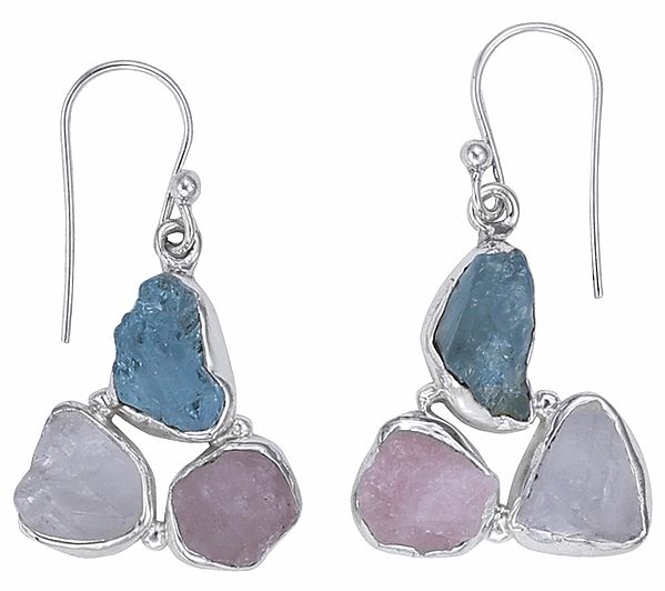 Sterling Silver Earrings with Precious Rugged Gemstone