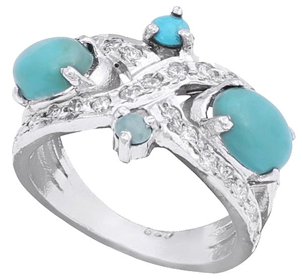 Super Fine Turquoise Stone Ring with Cubic Zirconia
