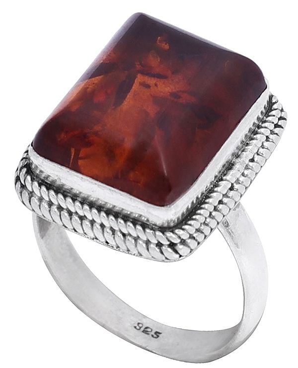 Sterling Silver Ring with Amber Gemstone