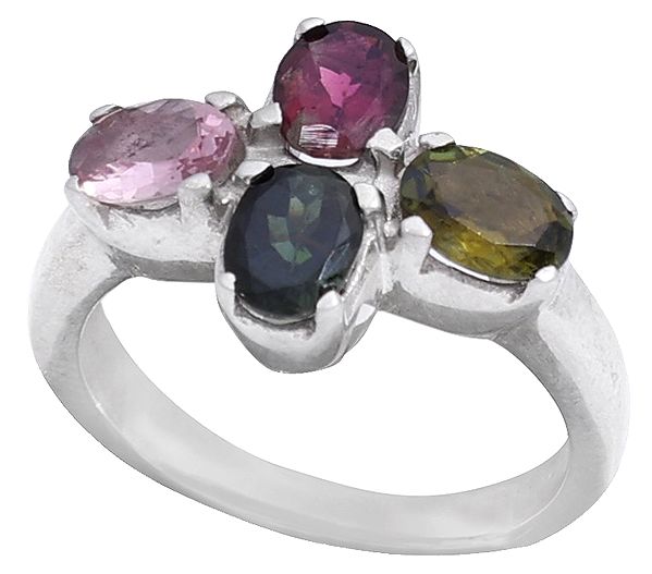 Sterling Silver Ring with Four Tourmaline Stone