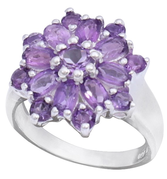 Sterling Silver Ring with Floral Amethyst Stone
