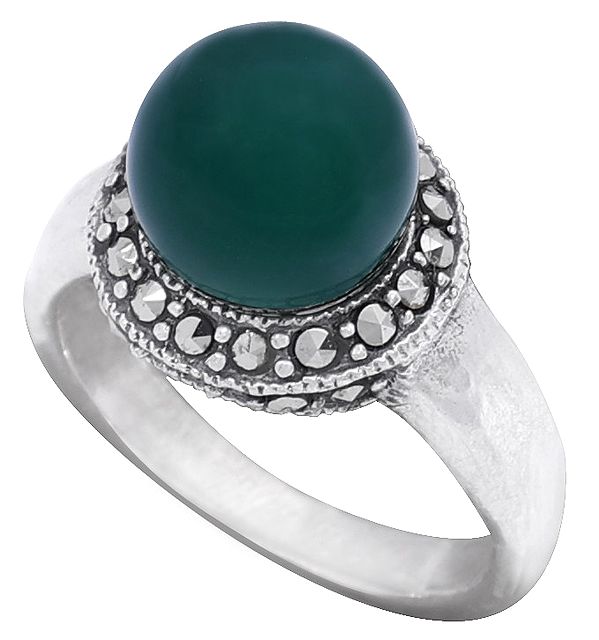 Sterling Silver Ring Studded with Green Onyx Stone