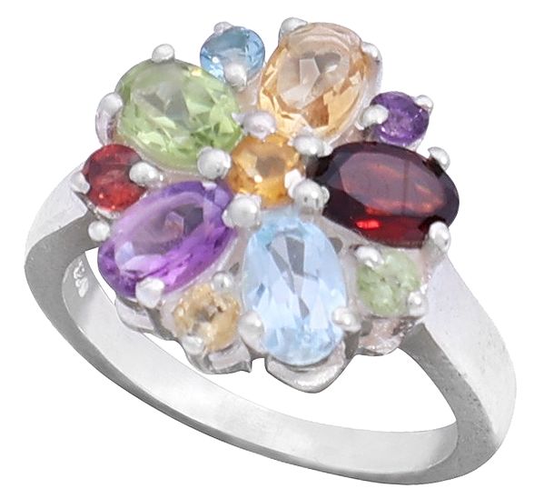 Sterling Silver Ring with Garnet Citrine Blue Topaz Peridot and Amethyst