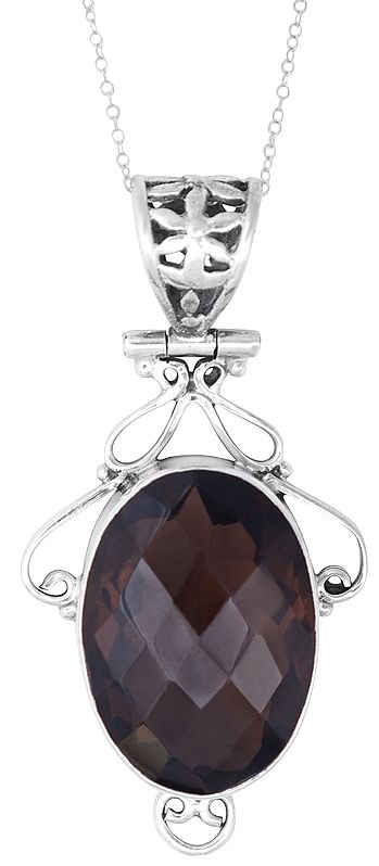 Sterling Silver Pendant with Oval Smoky Quartz